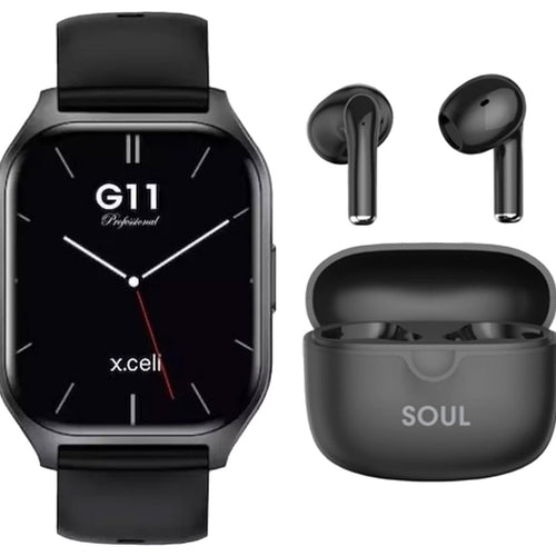 X.Cell G11 Pro Smartwatch, 2.01 inches HD Display, Black + Soul 17 Pro True Wireless Earbuds, Assorted Lulu Hypermarket