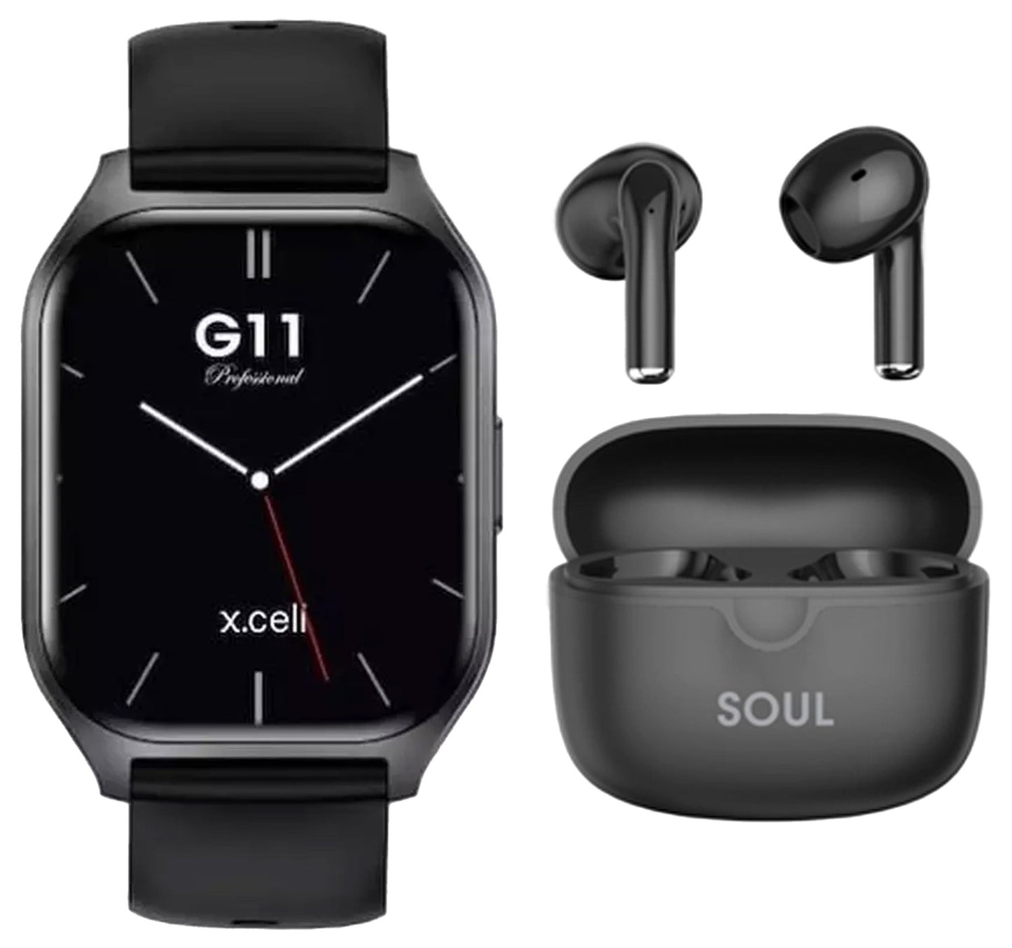 X.Cell G11 Pro Smartwatch, 2.01 inches HD Display, Black + Soul 17 Pro True Wireless Earbuds, Assorted Lulu Hypermarket
