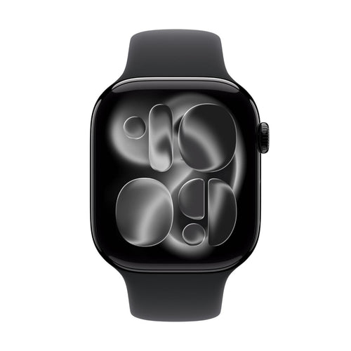 ساعة Apple Watch Series 11 الذكية بنظام تحديد المواقع العالمي (GPS)، هيكل من الألومنيوم باللون الأسود الفاحم مقاس 46 مم مع سوار رياضي أسود (متوسط/كبير)، MEUX4AF/A