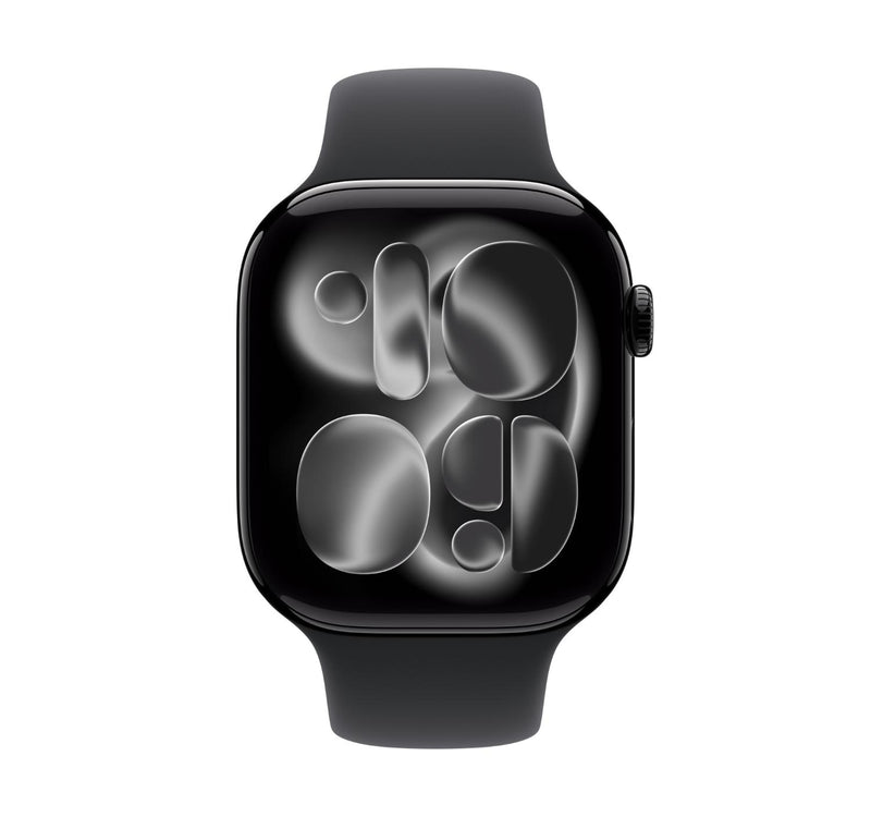 ساعة Apple Watch Series 11 الذكية بنظام تحديد المواقع العالمي (GPS)، هيكل من الألومنيوم باللون الأسود الفاحم مقاس 46 مم مع سوار رياضي أسود (متوسط/كبير)، MEUX4AF/A