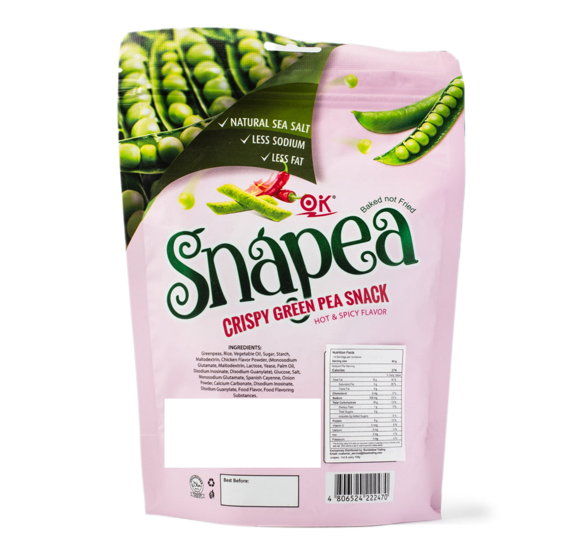 Snapea Baked Hot & Spicy Flavor Crispy Green Pea Snack 108 g – Shefs