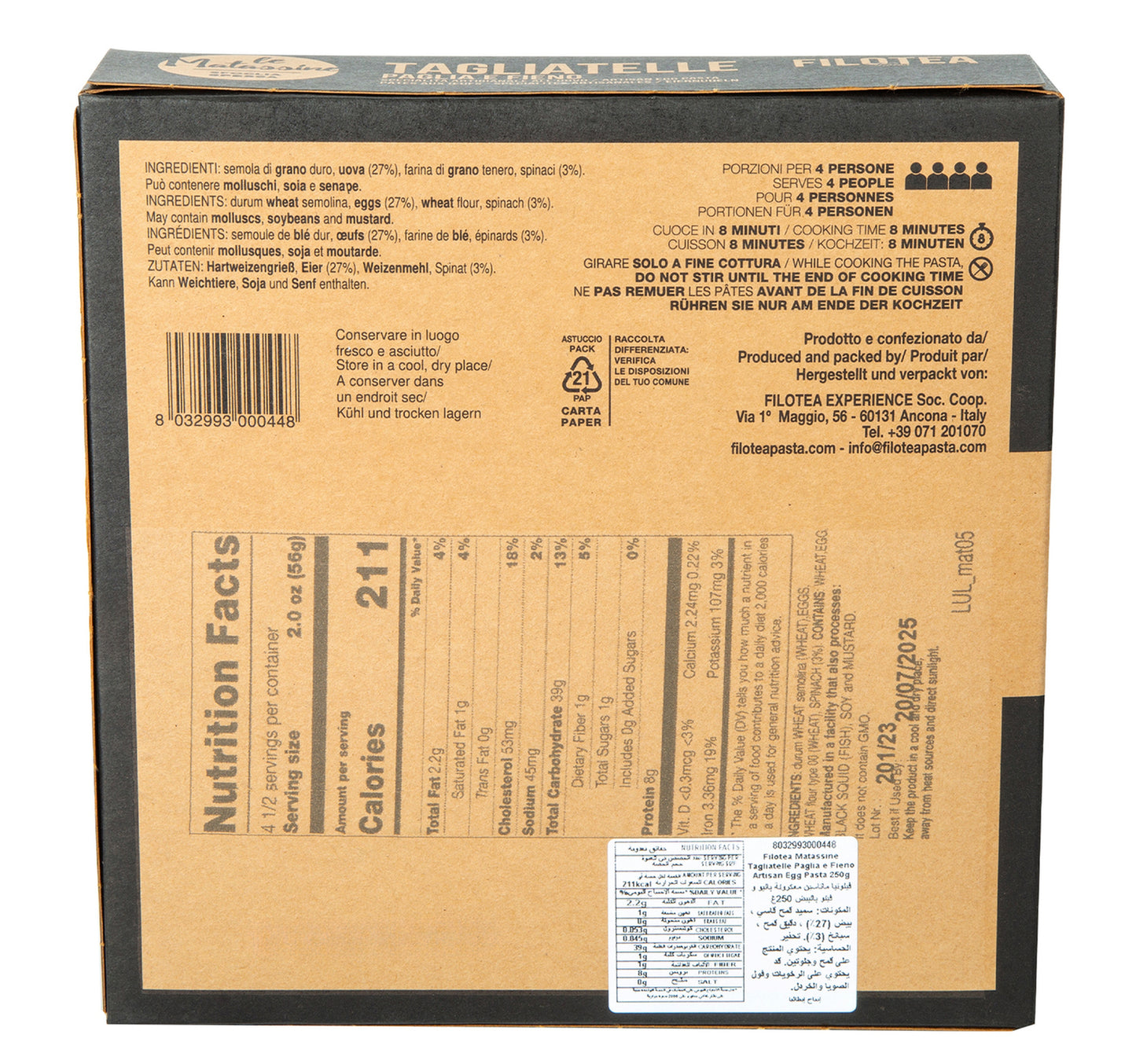 Filotea Tagliatelle Paglia E Fieno Artisan Egg Pasta 250 g