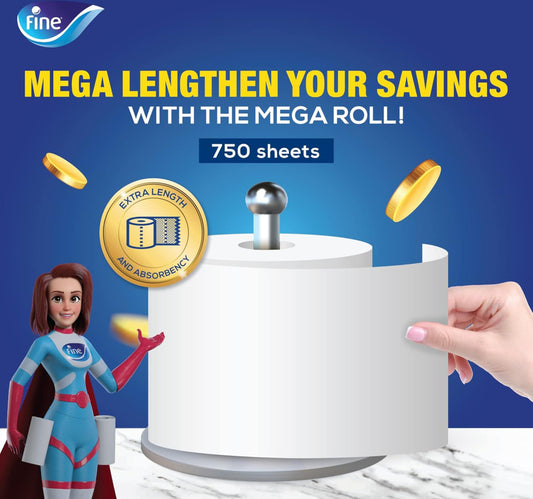 Fine Kitchen Towel Super Mega Roll 2ply Value Pack 2 x 750 Sheets