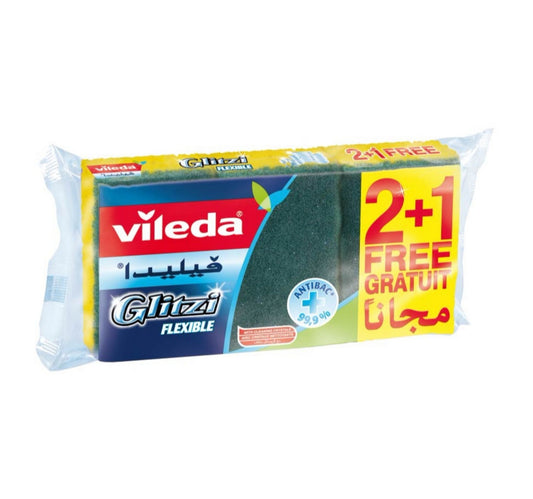 Vileda Glitzi Flexible Dish Washing Sponge Scourer 2 pcs+ 1 pc Free