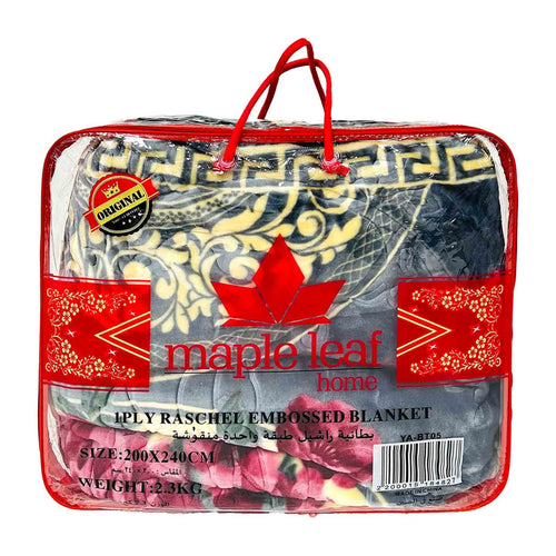 Maple Leaf Raschel Embossed Blanket, 200 x 240 cm, 1 ply, Assorted