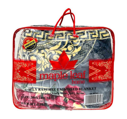 Maple Leaf Raschel Embossed Blanket, 200 x 240 cm, 1 ply, Assorted