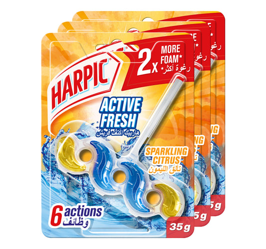منظف ​​المرحاض هاربيك أكتيف فريش، برائحة الحمضيات الفوارة، عبوة اقتصادية، 3 × 35 جم