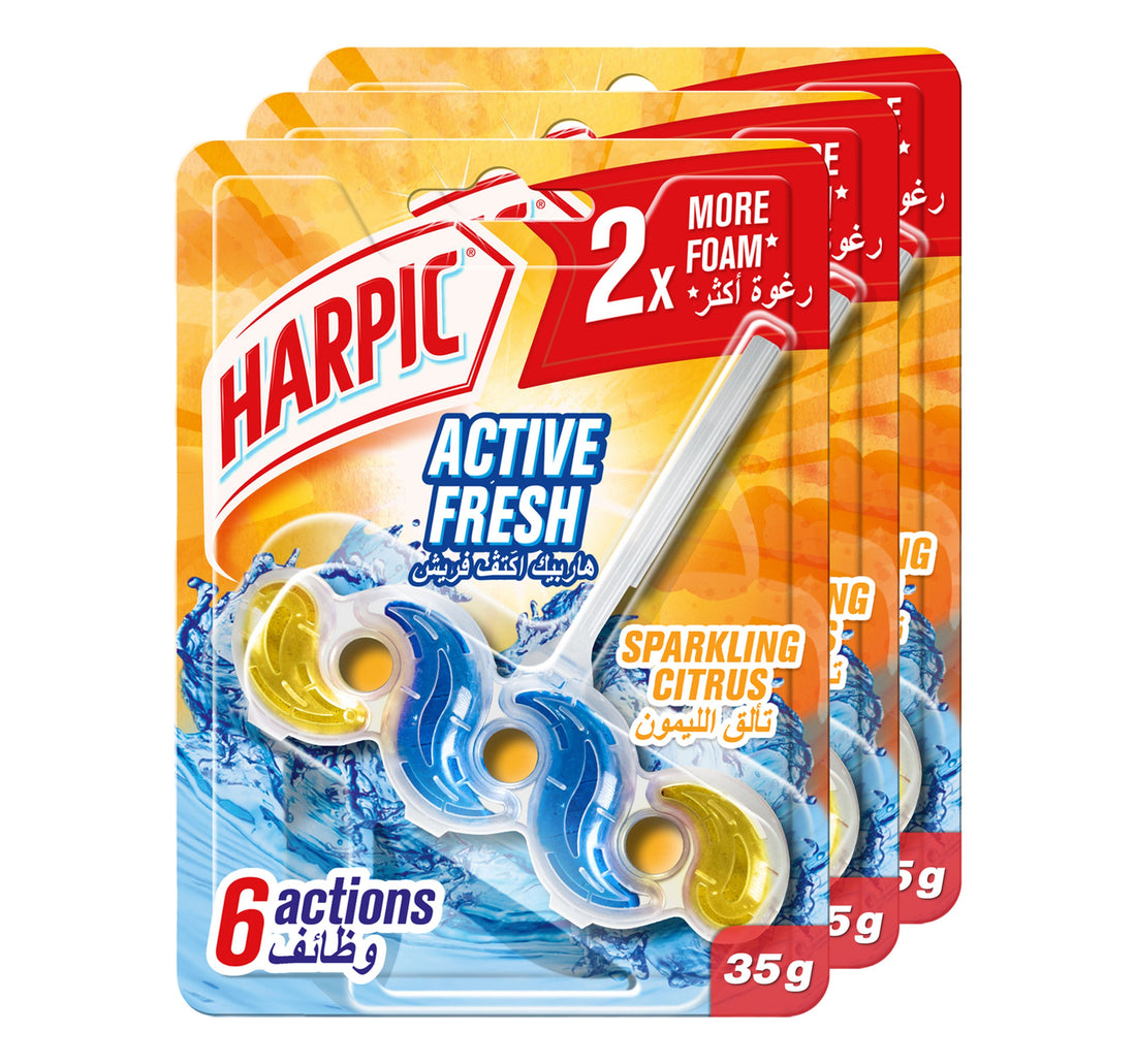 منظف ​​المرحاض هاربيك أكتيف فريش، برائحة الحمضيات الفوارة، عبوة اقتصادية، 3 × 35 جم