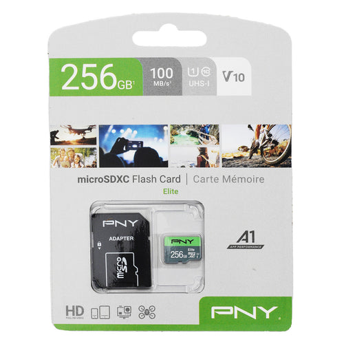 بطاقة PNY Elite Micro SD بسعة 256 جيجابايت بسرعة 100 ميجابايت/ثانية