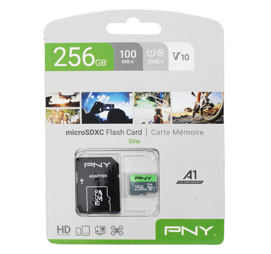 بطاقة PNY Elite Micro SD بسعة 256 جيجابايت بسرعة 100 ميجابايت/ثانية