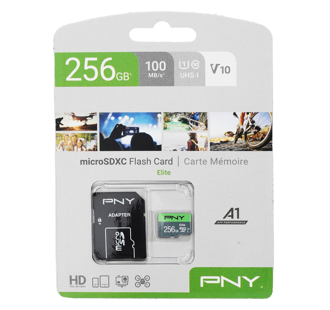 بطاقة PNY Elite Micro SD بسعة 256 جيجابايت بسرعة 100 ميجابايت/ثانية