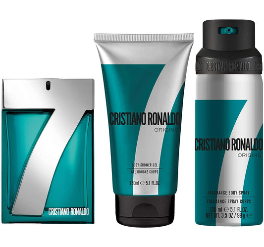 Cristiano Ronaldo 7 Origins Gift Set Eau de Toilette For Men,100 ml + Body Spray 150 ml + Shower Gel 150 ml