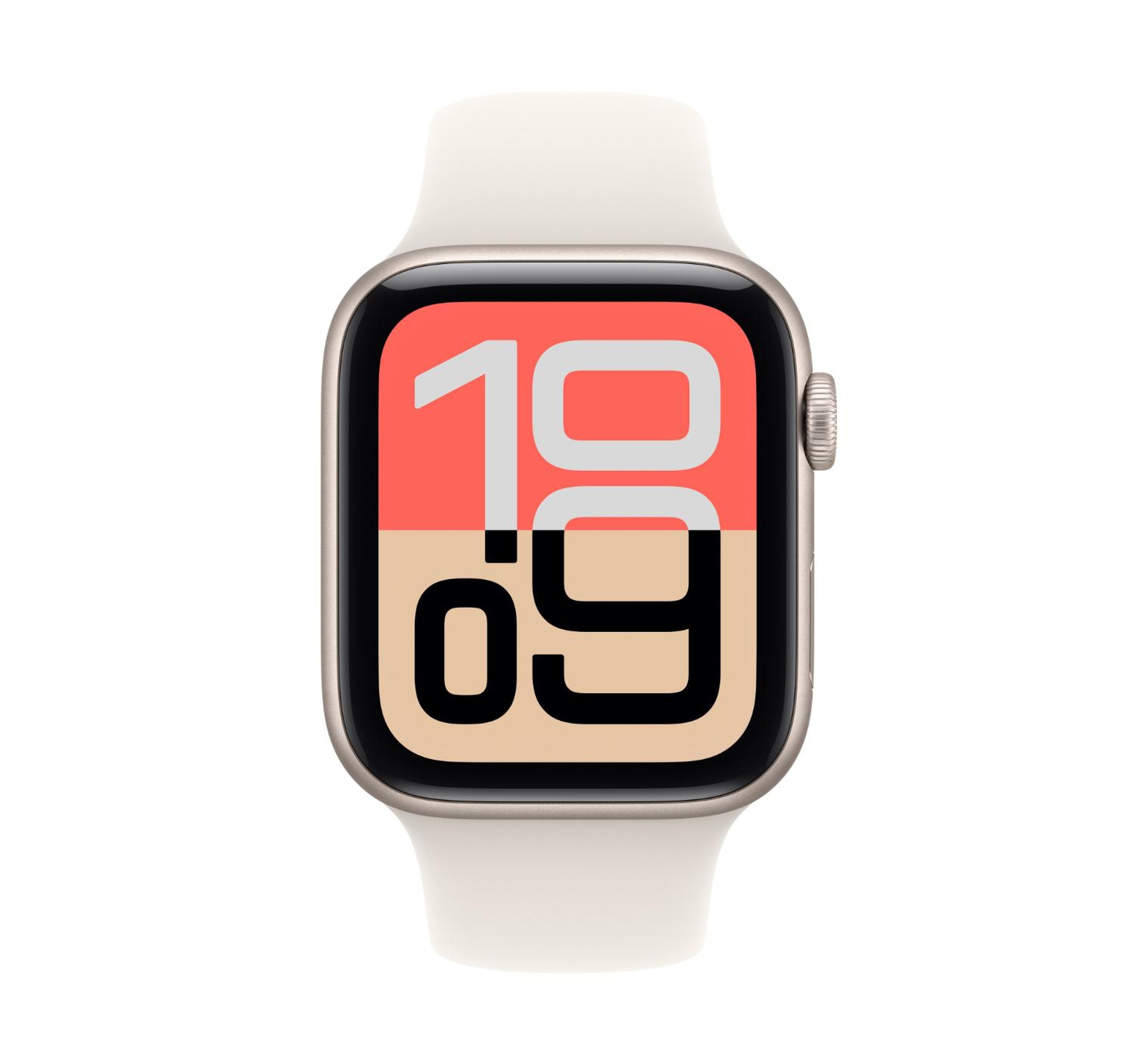 ساعة Apple Watch SE 3 الذكية بنظام تحديد المواقع العالمي (GPS)، هيكل Starlight من الألومنيوم مقاس 44 مم مع سوار Starlight الرياضي (متوسط/كبير)، MEHJ4AF/A