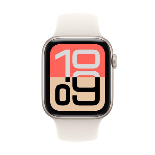 ساعة Apple Watch SE 3 الذكية بنظام تحديد المواقع العالمي (GPS)، هيكل Starlight من الألومنيوم مقاس 44 مم مع سوار Starlight الرياضي (متوسط/كبير)، MEHJ4AF/A