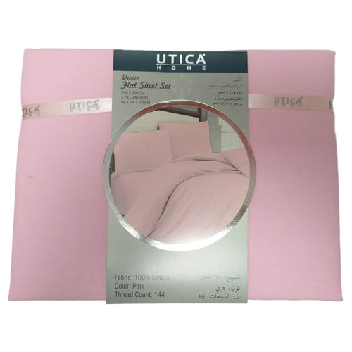 Utica Home Flat Sheet Queen 3pc 240x260cm Pink Color