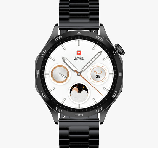 Swiss Military Swiss International Smart Watch, 1.43 AMOLED Display, Black Frame with Black Metal Strap