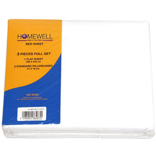 Homewell Bed Sheet Double 3pc 206x250cm White Color