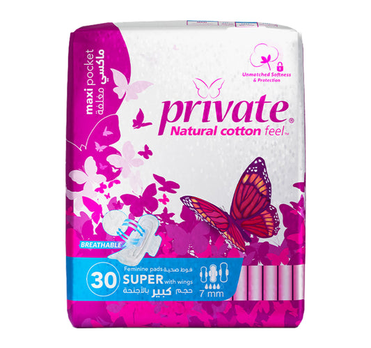 Private Natural Cotton Feel Maxi Thick Folded Super Sanitary Pads with Wings 30 pcs