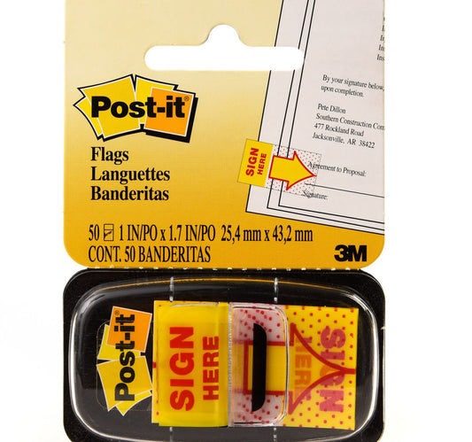 3M Post-it Printed Flags & Markers Sign Here 1in x 1.7in 50 Sheets