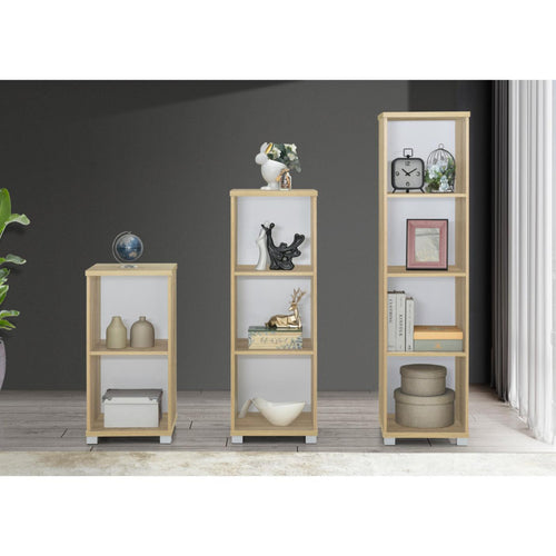 Maple Leaf Home 3 Layer Wooden Book shelf Storage Rack, Sonoma Oak/White, 7334-3