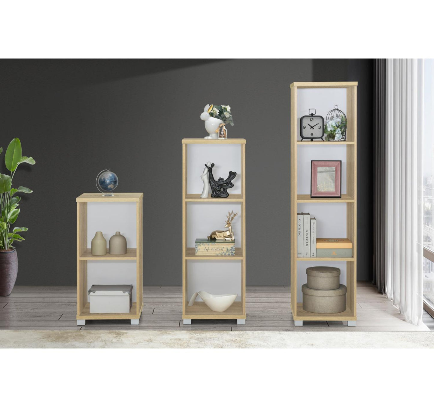 Maple Leaf Home 3 Layer Wooden Book shelf Storage Rack, Sonoma Oak/White, 7334-3