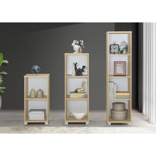 Maple Leaf Home 4 Layer Wooden Book shelf Storage Rack, Sonoma Oak/White, 7334-4