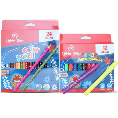 Win Plus Color Pencil 24's + Jumbo Fiber Marker 12's KR971277-1