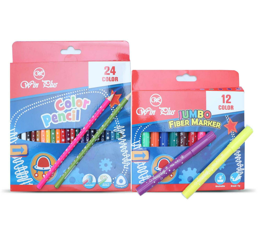 Win Plus Color Pencil 24's + Jumbo Fiber Marker 12's KR971277-1