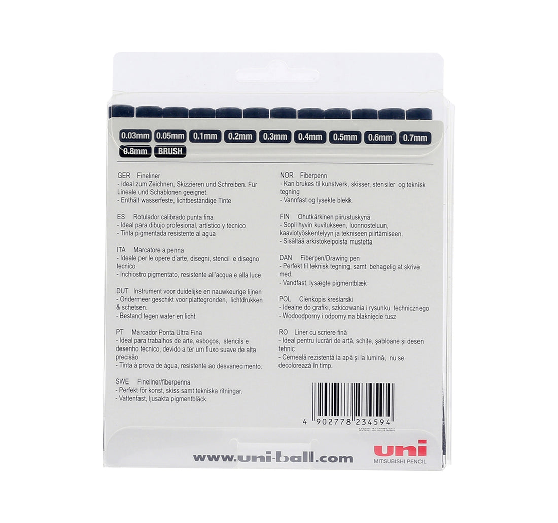 Uni-Ball Pin Fineliner Drawing Pen 12pcs PIN200BK
