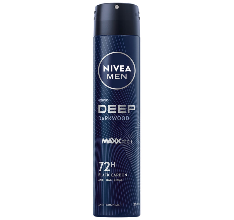 Nivea Men Deep MaxxTech Darkwood Spray with Black Carbon 72H Odor & Sweat Protection 200 ml