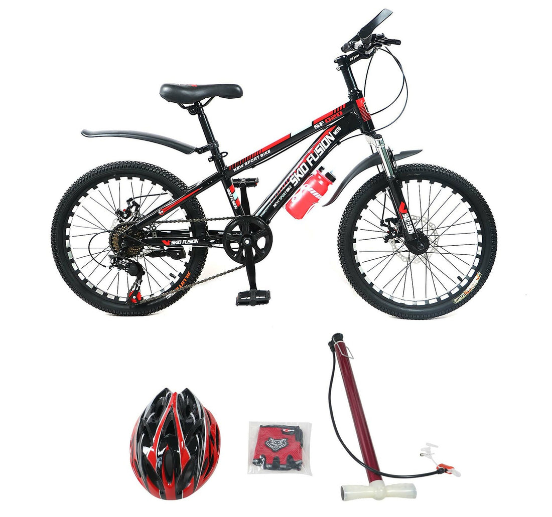 Skid Fusion Bicycle 20" + Helmet + Gloves + Hand Pump BD1 - Red