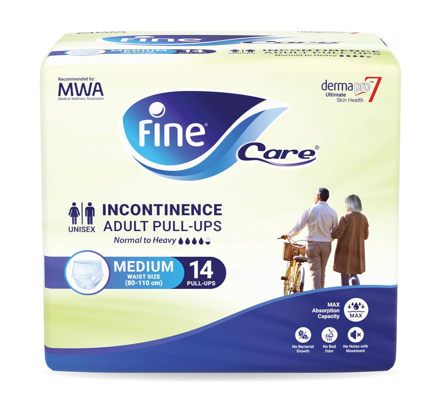 سراويل فاين كير للبالغين لعلاج سلس البول، خصر متوسط، مقاس 80 - 110 سم، 14 قطعة