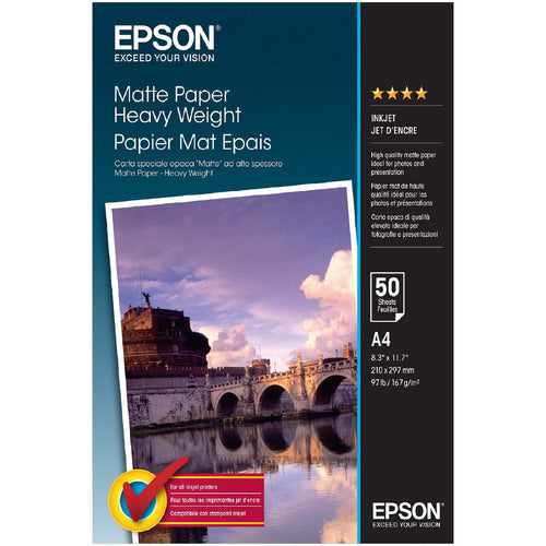 Epson Matte Paper Heavy Weight Photo Paper, A4, 50 Sheets, C13S041256