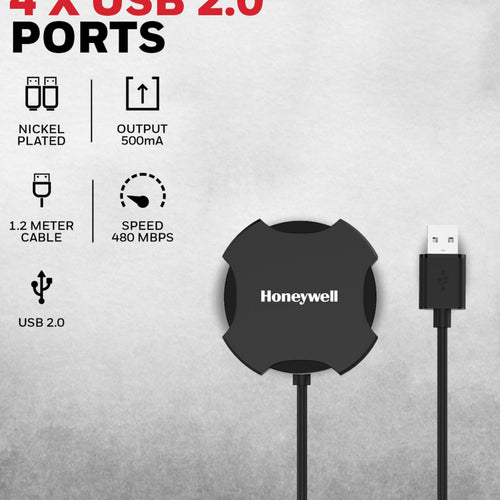Honeywell 4 Port USB, 2.0 Hub, 1.2 m Cable, HC000011/LAP
