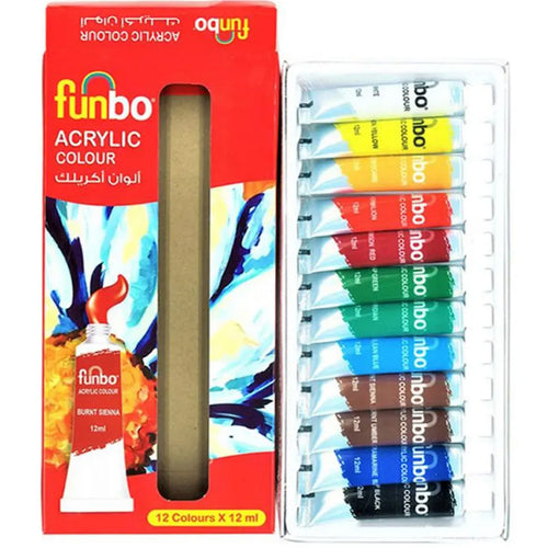 Funbo Acrylic Paint Water Color Tubes Set, 12 Pcs, Assorted Colours, 12s-1212