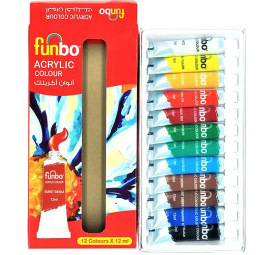 Funbo Acrylic Paint Water Color Tubes Set, 12 Pcs, Assorted Colours, 12s-1212