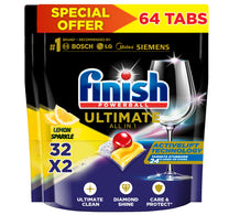 Finish Powerball Ultimate All in One Dishwasher Detergent Lemon Sparkle Scent Value Pack 2 x 32 pcs