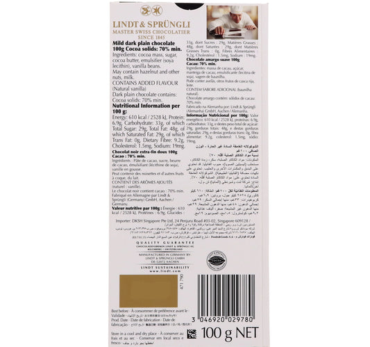 Lindt Excellence Mild 70% Cocoa Dark Chocolate 100 g