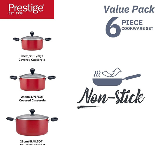 Prestige Aluminium Cookware Set, 6 pcs