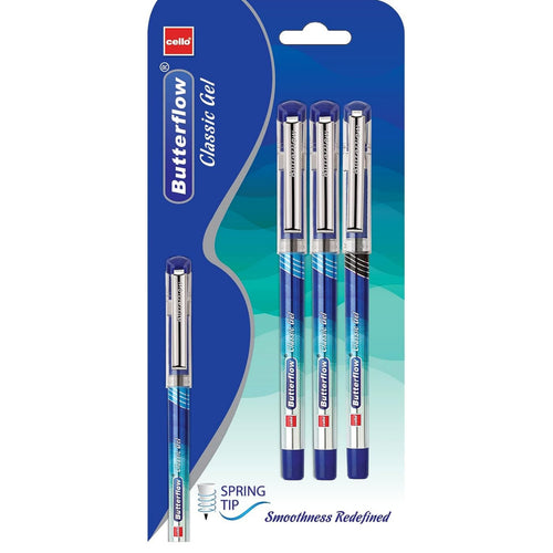 Cello Butter Flow Classic Gel Pen 0.7mm Blister of 3 Pcs (2Blue + 1 Black), 3GPA