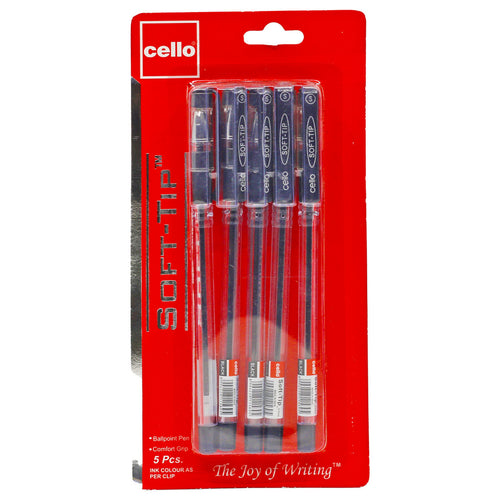 Cello Ballpoint Pen Soft Tip Black 0.7mm 5pcs
