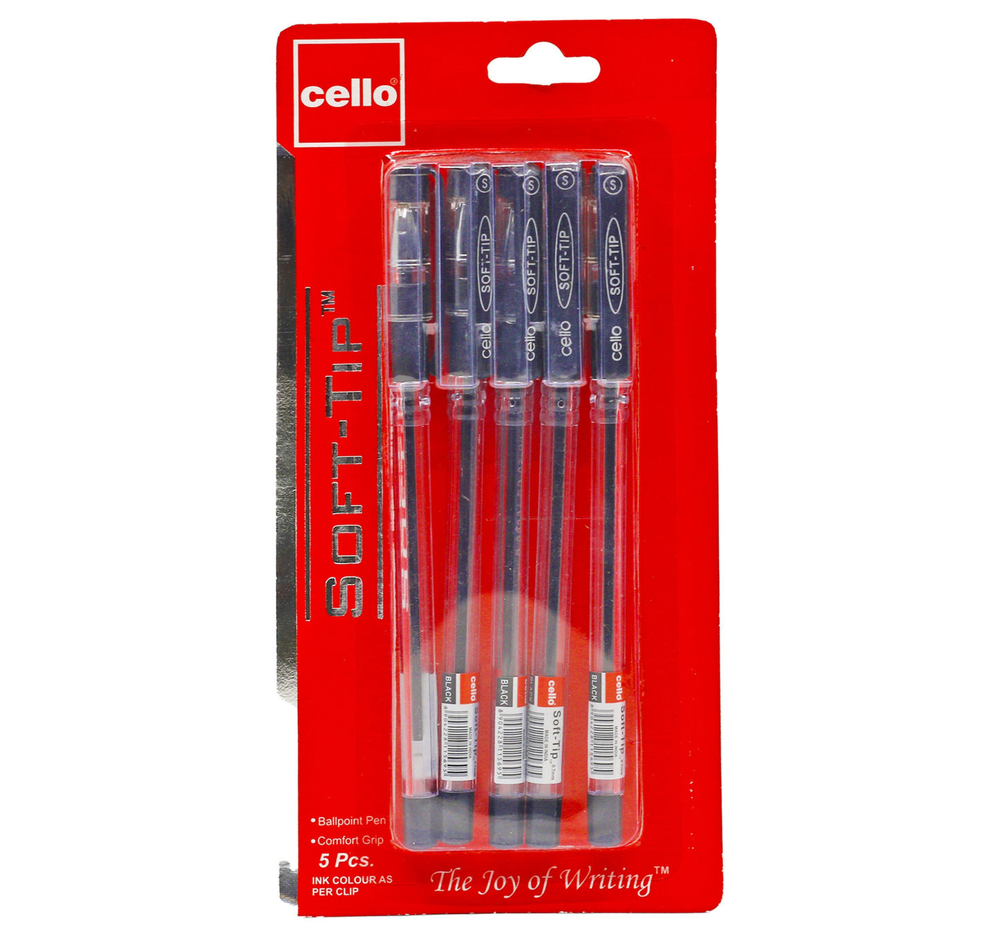 Cello Ballpoint Pen Soft Tip Black 0.7mm 5pcs