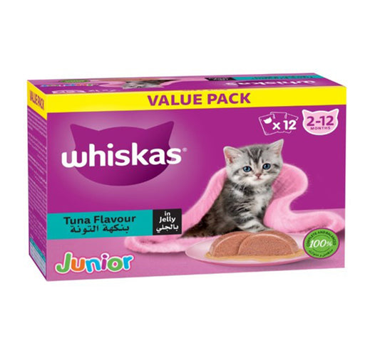 Whiskas Junior Tuna Flavour In Jelly Cat Food For 2-12 Months Value Pack 12 x 80 g