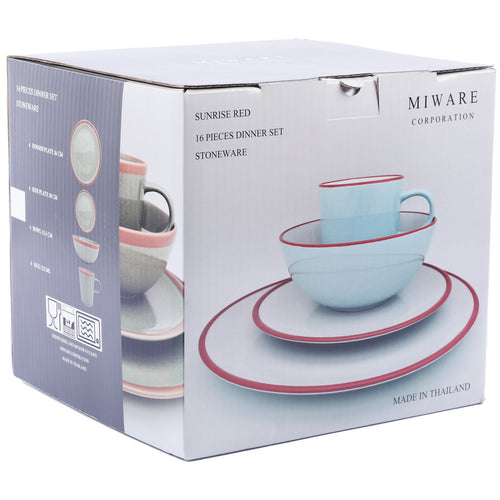 Miware Dinner Set 16pcs Plain + Red Edge