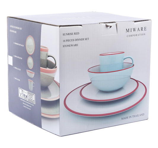 Miware Dinner Set 16pcs Plain + Red Edge