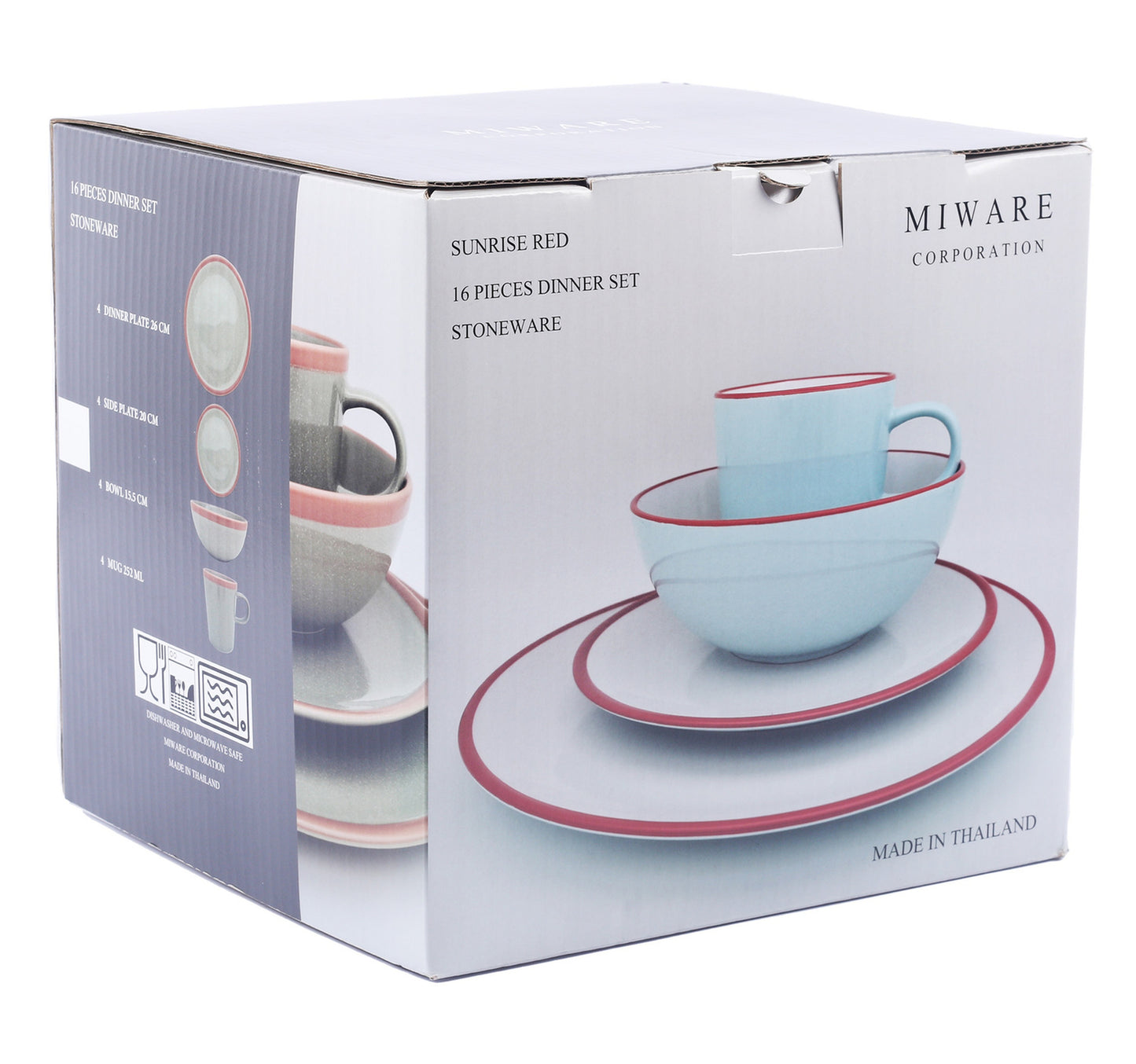 Miware Dinner Set 16pcs Plain + Red Edge
