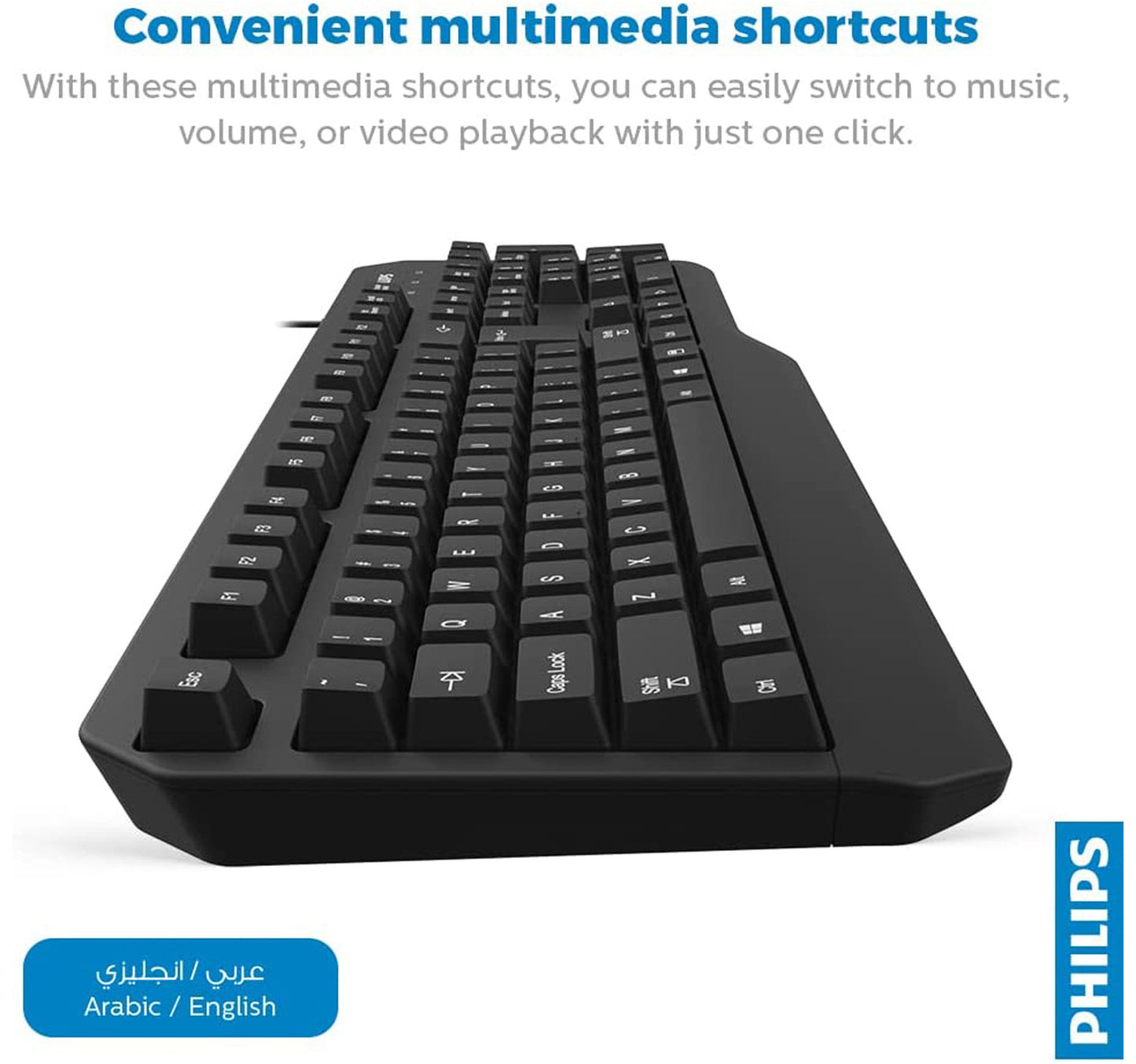Philips Wired Keyboard with English Arabic Layout, USB 2.0, Black SPK6202