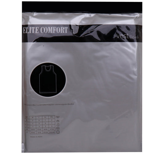 Elite Comfort Cotton Men's Rib Vest, XL, 3 pcs, White, ELXRVW