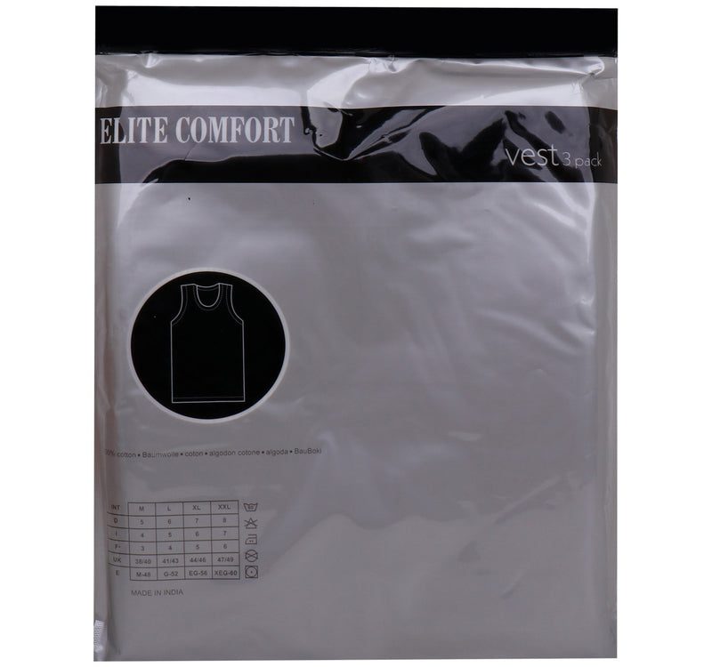 Elite Comfort Cotton Men's Rib Vest, XL, 3 pcs, White, ELXRVW