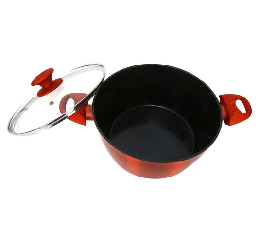 Chefline DZN30 Induction Base Ceramic Natural Coating Dutch Oven, 30 cm, Red